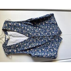 CHEROKEE Womens Medium Blue Floral Button-Up N Neck Vest 100% Cotton